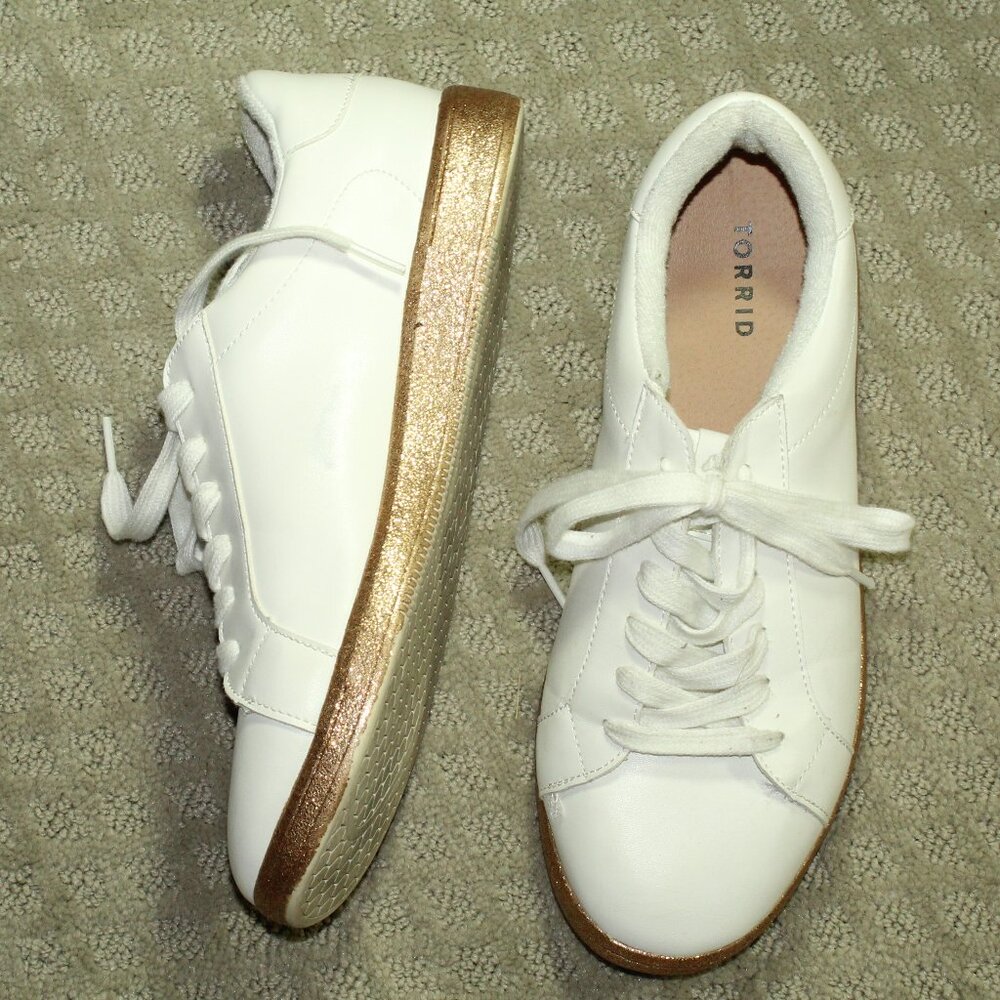 Torrid Women's Size 10.5W White Glitter Gold Sneakers Tennis Shoes